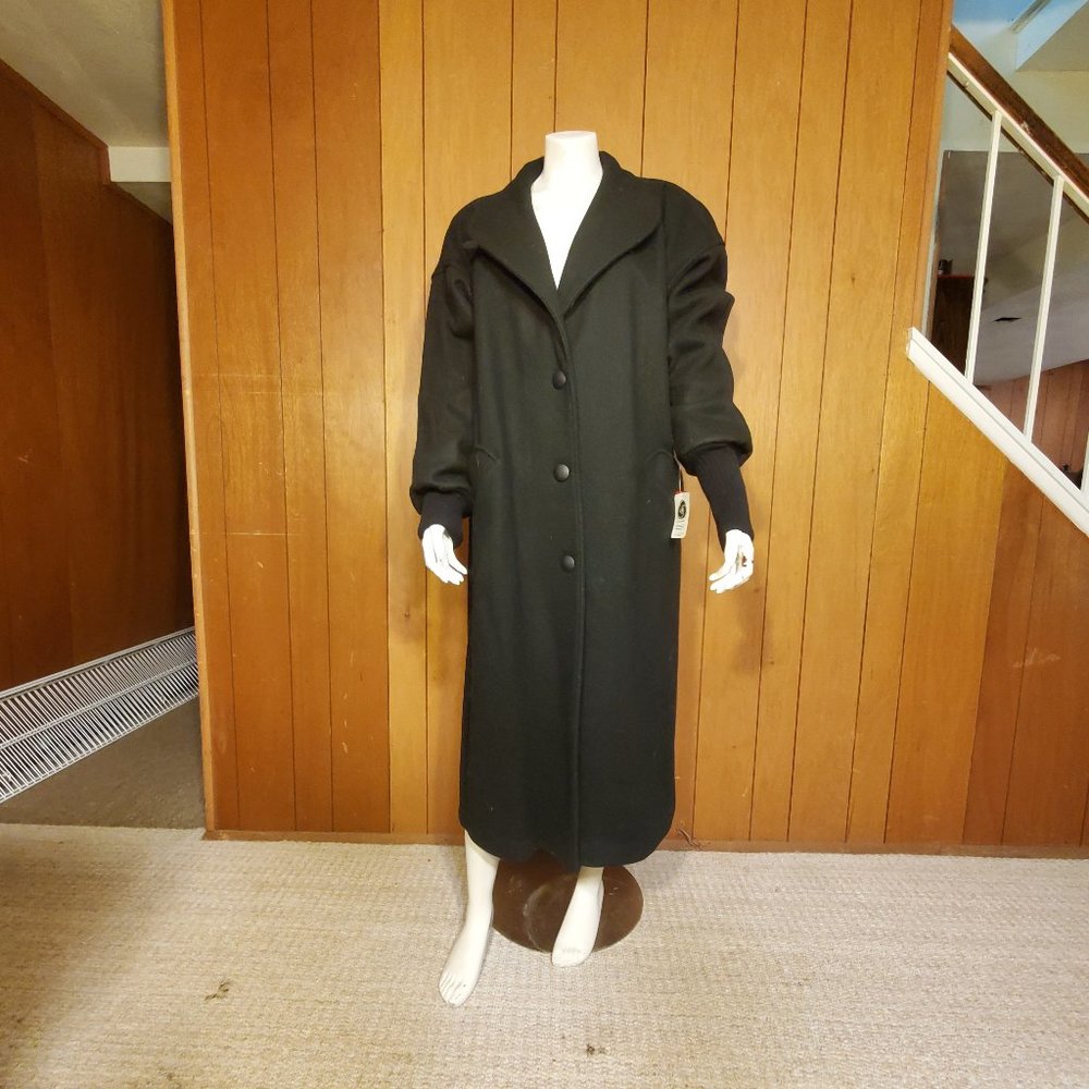 NWT Giorgio Parnucci Vintage Black Wool Trench Coat Women's Size 16